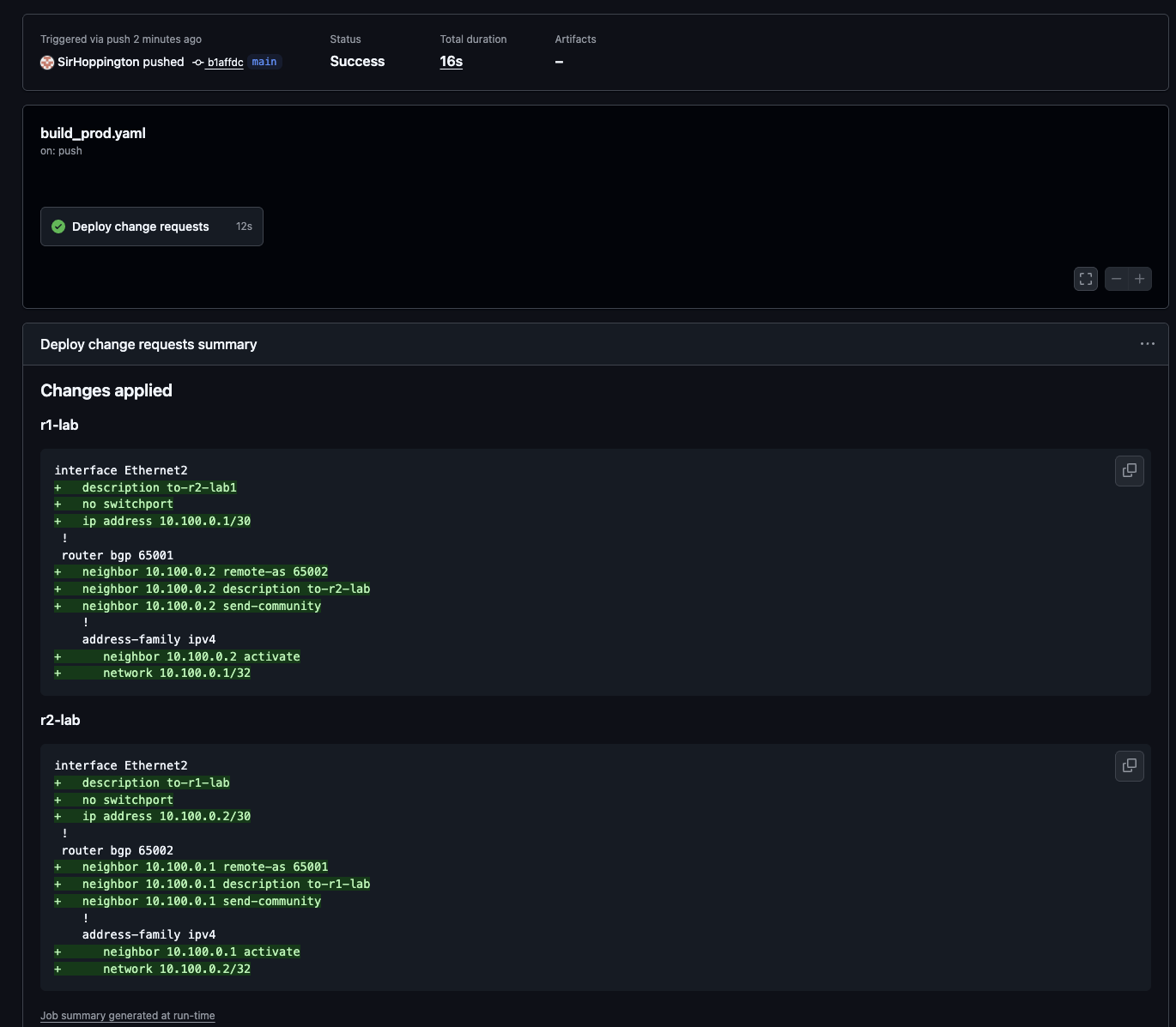 GitHub - Screenshot of the Deploy to Main step