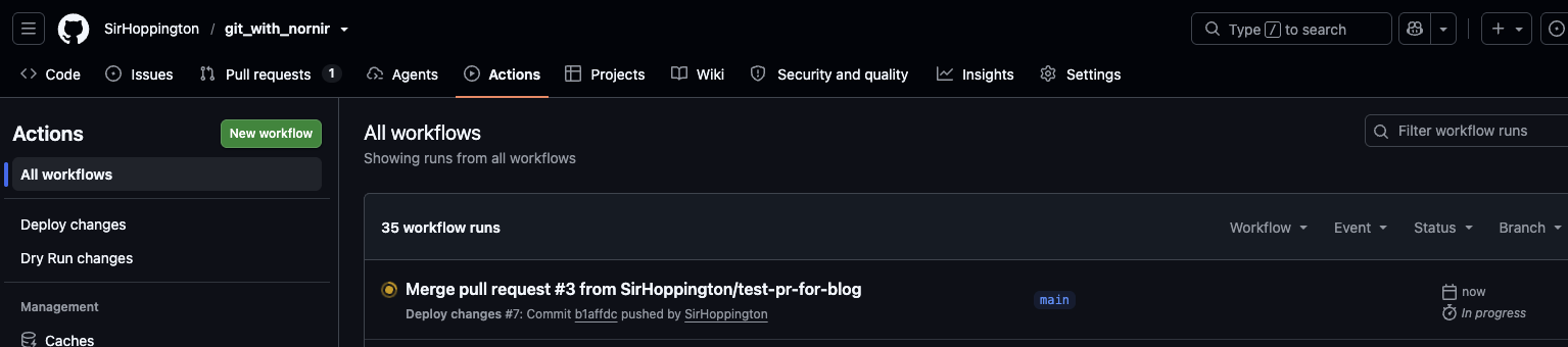 GitHub - Screenshot of the GitHub actions workflows